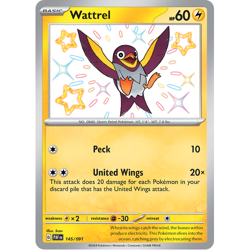 Wattrel 145/091 Shiny Rare Scarlet & Violet Paldean Fates Single Card