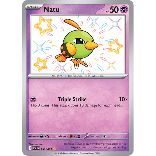 Natu 151/091 Shiny Rare Scarlet & Violet Paldean Fates Single Card