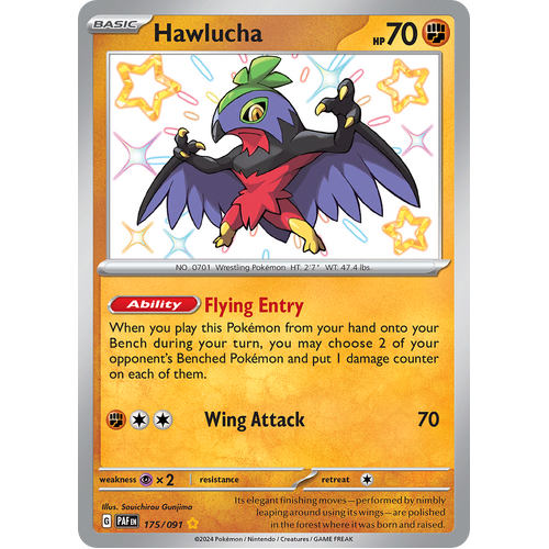 Hawlucha 175/091 Shiny Rare Scarlet & Violet Paldean Fates Single Card