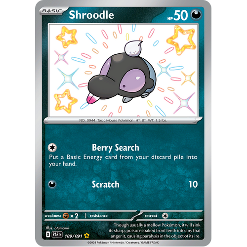 Shroodle 189/091 Shiny Rare Scarlet & Violet Paldean Fates Single Card