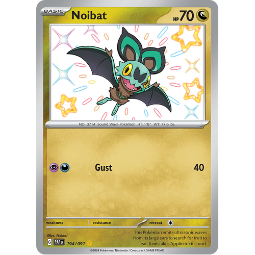 Noibat 194/091 Shiny Rare Scarlet & Violet Paldean Fates Single Card