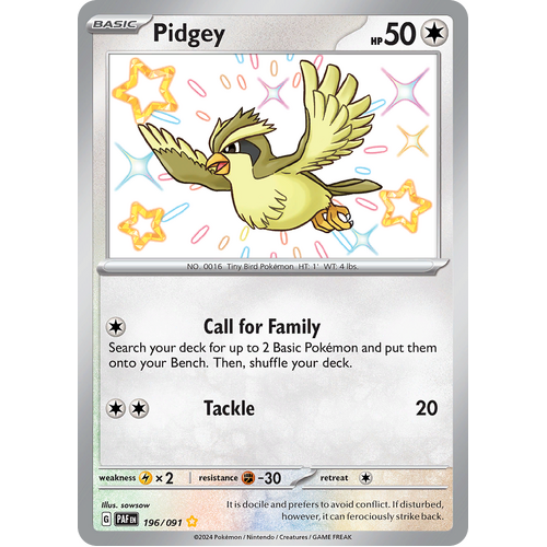Pidgey 196/091 Shiny Rare Scarlet & Violet Paldean Fates Single Card
