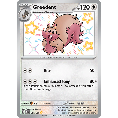Greedent 206/091 Shiny Rare Scarlet & Violet Paldean Fates Single Card