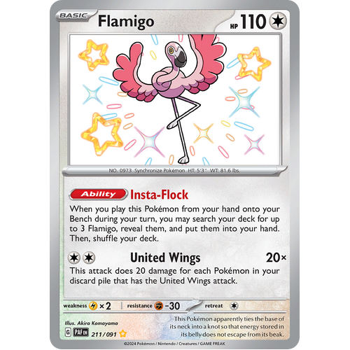 Flamigo 211/091 Shiny Rare Scarlet & Violet Paldean Fates Single Card