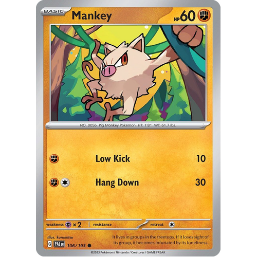 Mankey 106/193 Common Paldea Evolved Pokemon Card