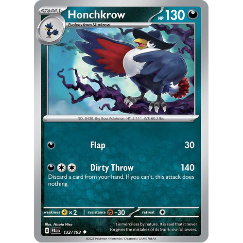 Honchkrow 132/193 Uncommon Paldea Evolved Pokemon Card