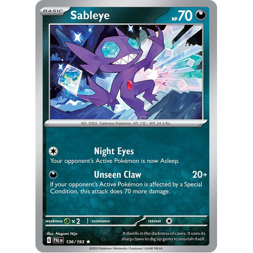 Sableye 136/193 Rare Paldea Evolved Pokemon Card