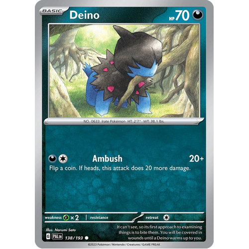 Deino 138/193 Common Paldea Evolved Pokemon Card