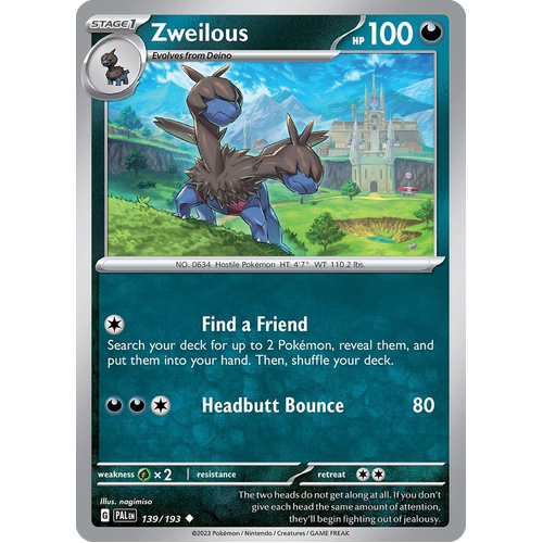 Zweilous 139/193 Uncommon Paldea Evolved Pokemon Card
