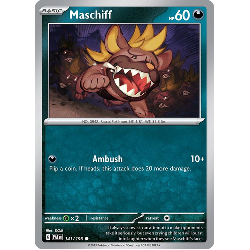 Maschiff 141/193 Common Paldea Evolved Pokemon Card