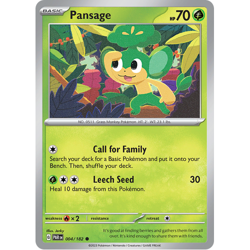 Pansage 004/182 Common Scarlet & Violet Paradox Rift Pokemon Card