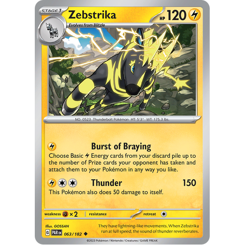 Zebstrika 063/182 Uncommon Scarlet & Violet Paradox Rift Pokemon Card