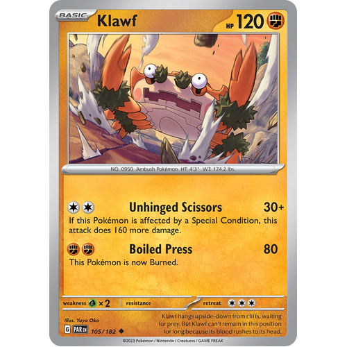 Klawf 105/182 Uncommon Scarlet & Violet Paradox Rift Pokemon Card