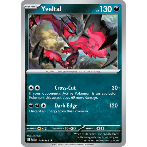 Yveltal 118/182 Rare Scarlet & Violet Paradox Rift Pokemon Card