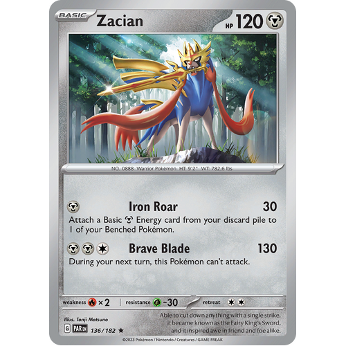 Zacian 136/182 Rare Scarlet & Violet Paradox Rift Pokemon Card