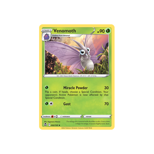 Venomoth 002/195 Uncommon Silver Tempest Pokemon Card Single