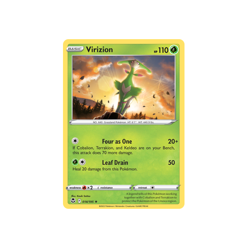 Virizion 014/195 Rare Silver Tempest Pokemon Card Single