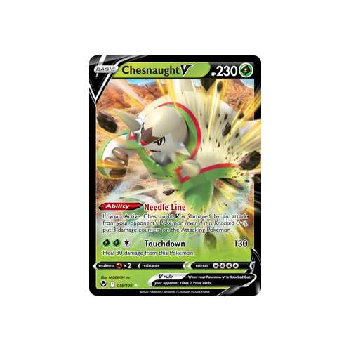 Chesnaught V 015/195 Ultra Rare Silver Tempest Pokemon Card Single