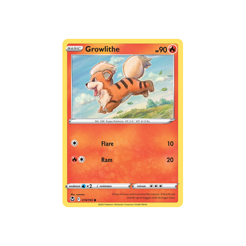 Growlithe 019/195 Common Silver Tempest Pokemon Card Single