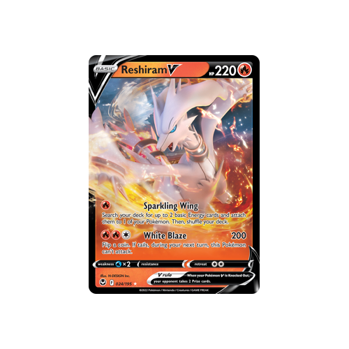Reshiram V 024/195 Ultra Rare Silver Tempest Pokemon Card Single
