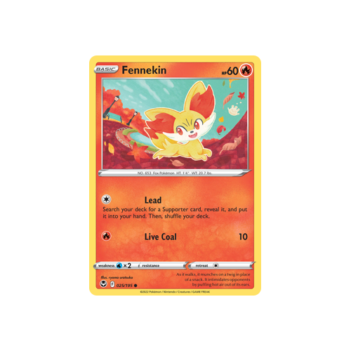 Fennekin 025/195 Common Silver Tempest Pokemon Card Single