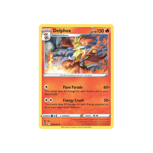 Delphox 027/195 Rare Silver Tempest Pokemon Card Single