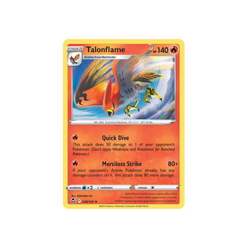 Talonflame 029/195 Rare Silver Tempest Pokemon Card Single