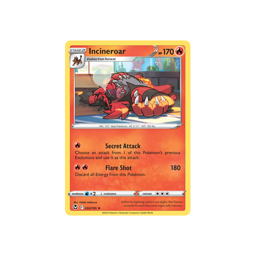 Incineroar 032/195 Rare Silver Tempest Pokemon Card Single