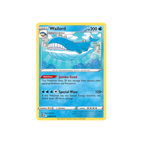 Wailord 038/195 Uncommon Silver Tempest Pokemon Card Single
