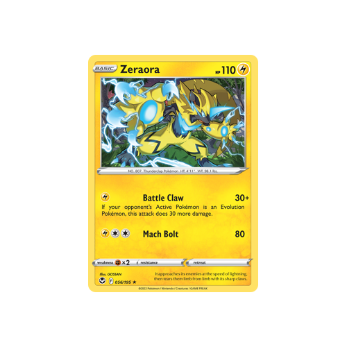 Zeraora 056/195 Rare Silver Tempest Pokemon Card Single
