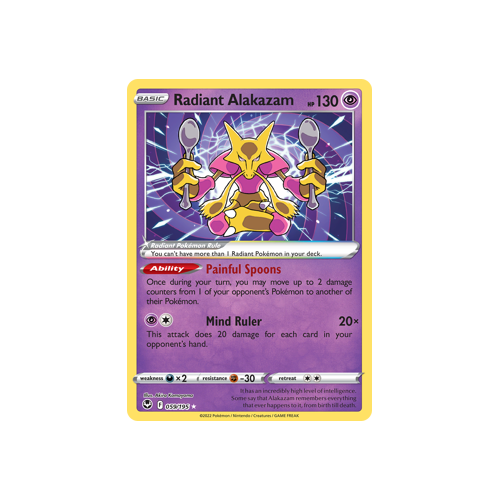 Radiant Alakazam 059/195 Radiant Rare Silver Tempest Pokemon Card Single