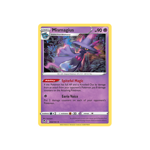 Mismagius 064/195 Rare Silver Tempest Pokemon Card Single