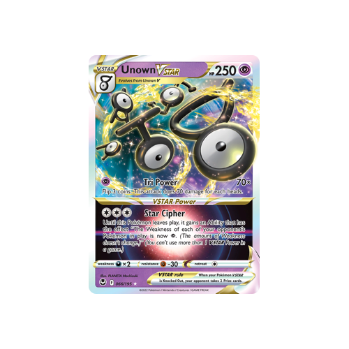 Unown VSTAR 066/195 Ultra Rare Silver Tempest Pokemon Card Single