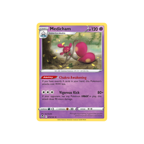 Medicham 073/195 Holo Rare Silver Tempest Pokemon Card Single