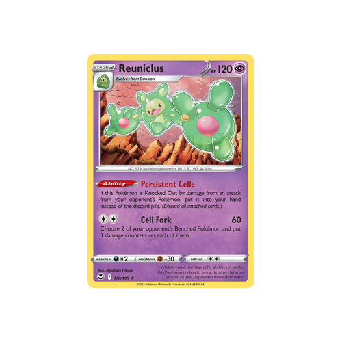 Reuniclus 078/195 Holo Rare Silver Tempest Pokemon Card Single