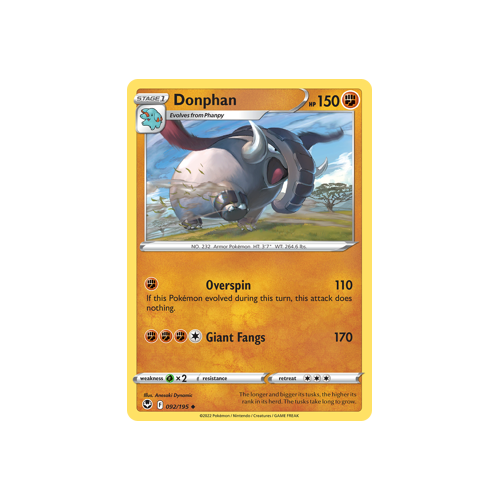 Donphan 092/195 Uncommon Silver Tempest Pokemon Card Single
