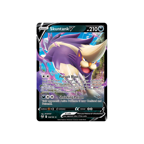 Skuntank V 108/195 Ultra Rare Silver Tempest Pokemon Card Single