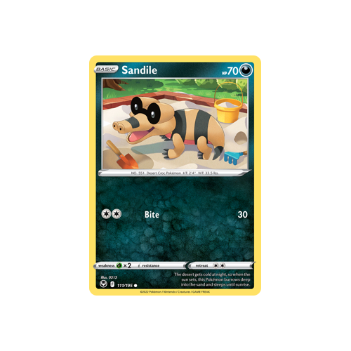 Sandile 111/195 Common Silver Tempest Pokemon Card Single