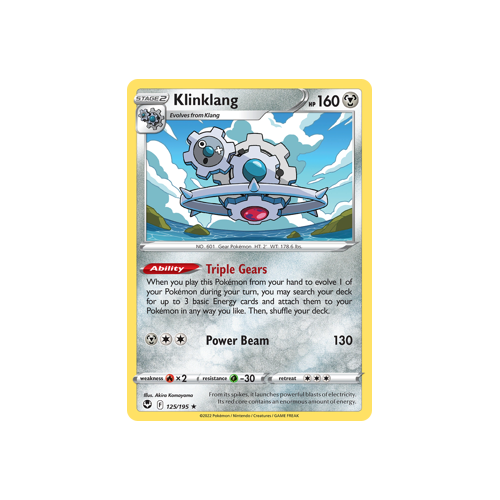 Klinklang 125/195 Rare Silver Tempest Pokemon Card Single