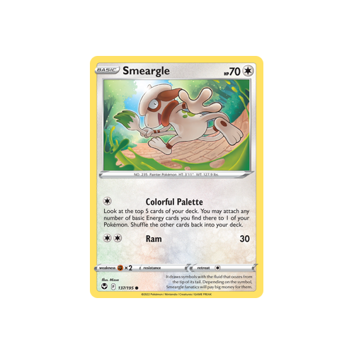 Smeargle 137/195 Common Silver Tempest Pokemon Card Single
