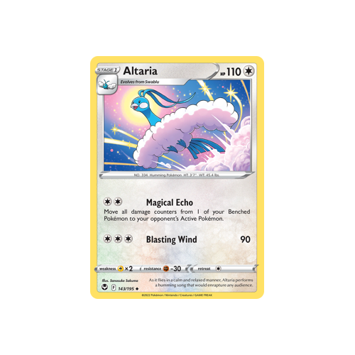 Altaria 143/195 Uncommon Silver Tempest Pokemon Card Single