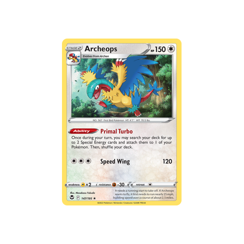 Archeops 147/195 Rare Silver Tempest Pokemon Card Single