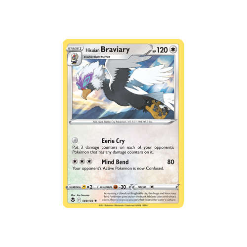 Hisuian Braviary 149/195 Rare Silver Tempest Pokemon Card Single