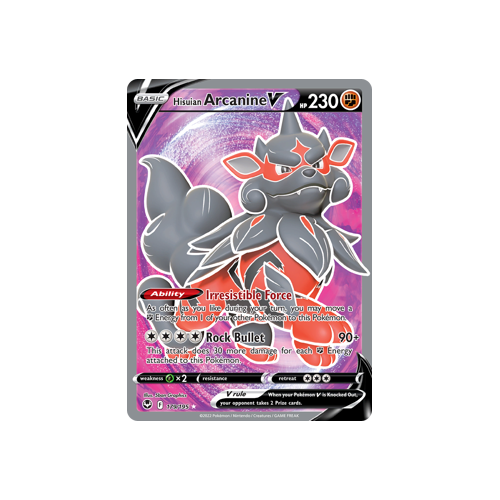 Hisuian Arcanine V (Full Art) 179/195 Ultra Rare Silver Tempest Pokemon Card Single