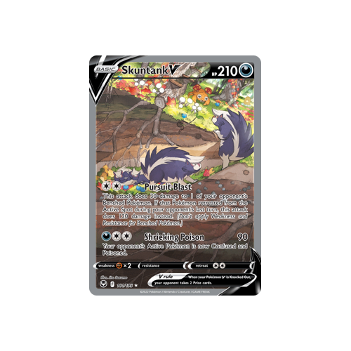 Skuntank V (Alternate Full Art) 181/195 Ultra Rare Silver Tempest Pokemon Card Single