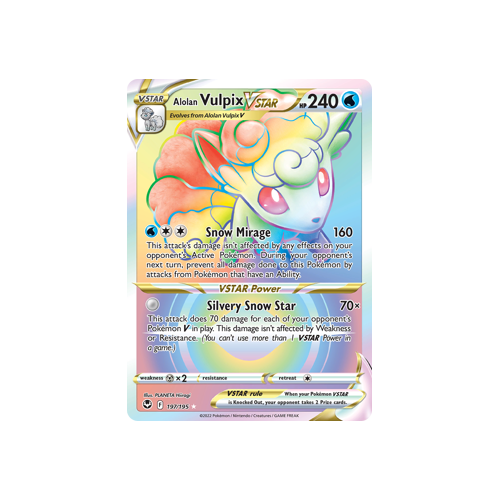 Alolan Vulpix VSTAR (Secret) 197/195 Secret Rare Silver Tempest Pokemon Card Single