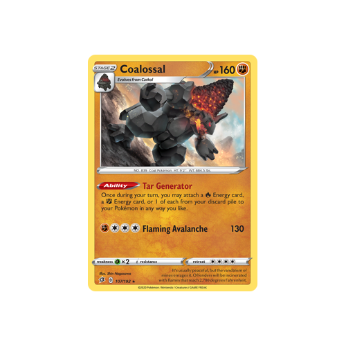 SWSH Rebel Clash   107/192   Coalossal   Holo Rare