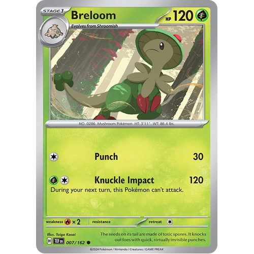 Breloom 007/162 Common Scarlet & Violet Temporal Forces Near Mint Pokemon Card