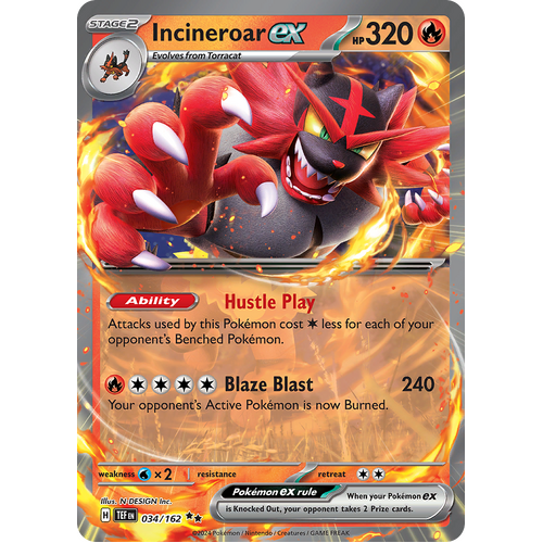 Incineroar ex 034/162 Double Rare Scarlet & Violet Temporal Forces Near Mint Pokemon Card