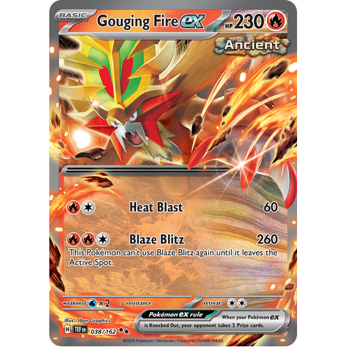 Gouging Fire ex 038/162 Double Rare Scarlet & Violet Temporal Forces Near Mint Pokemon Card